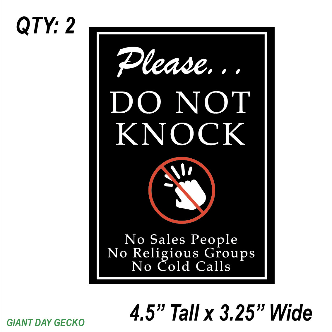 (2) TWO Please Don't knock No sales Home Business Tienda Decal Sticker Car New