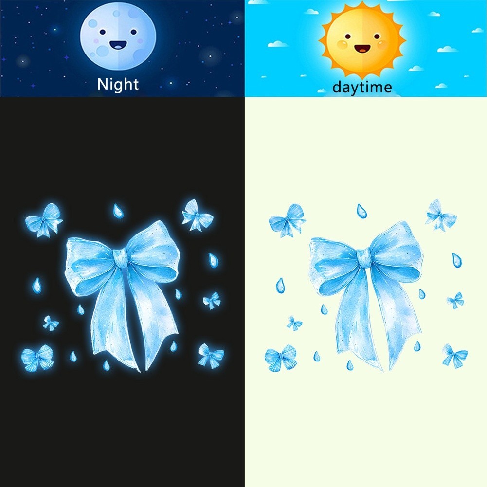 Glow in the Dark Blue Butterfly Bow Sticker PVC for Smooth Indoor Surfaces Only