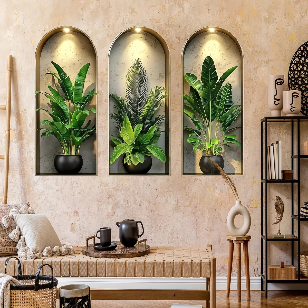 3D Watercolor Plant Wall Stickers – Realistic Potted Plants Decor, Self-Adhesive