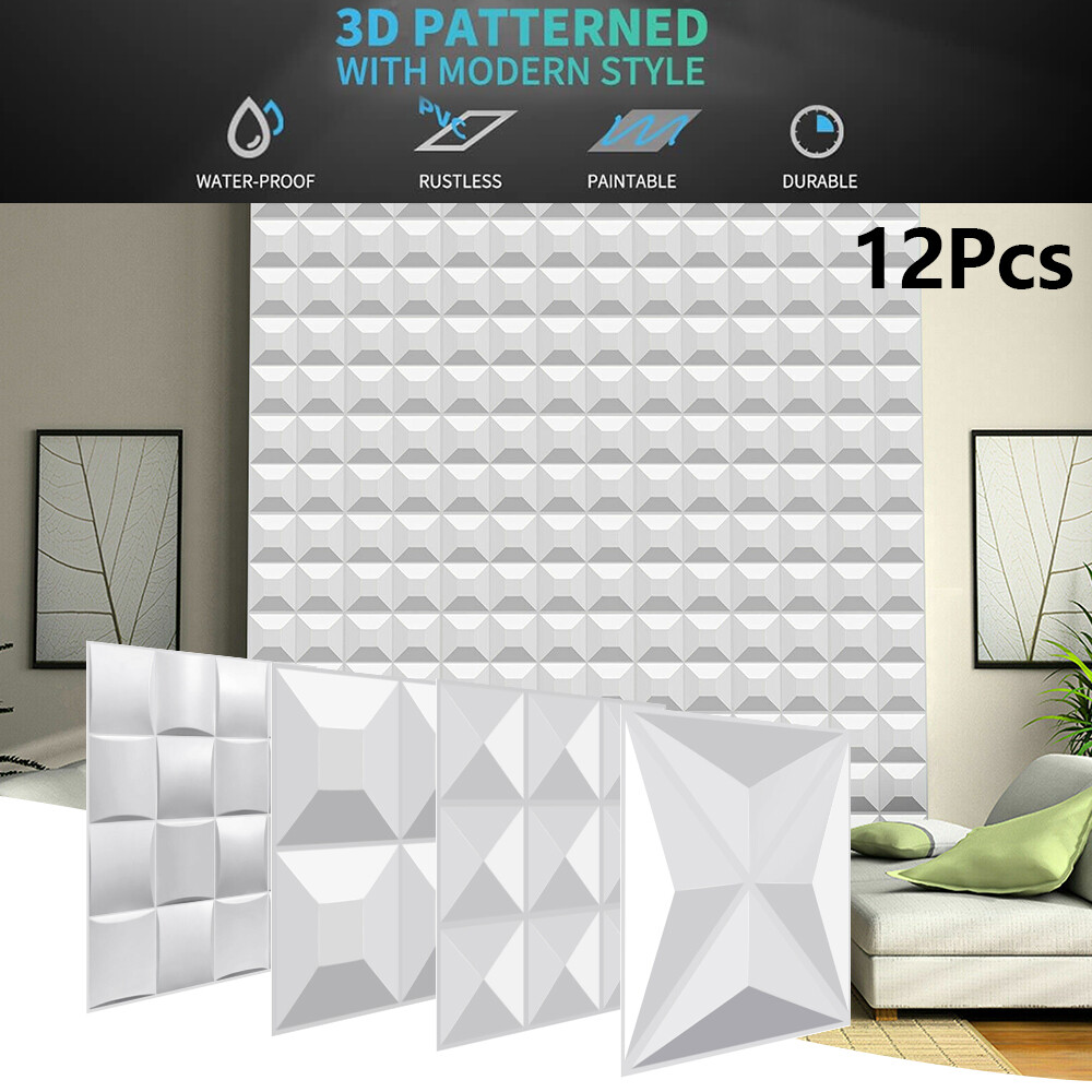12X3D Wall Panels PVC Tiles Textured Bricks Art Design DIY Wallpaper Decor White
