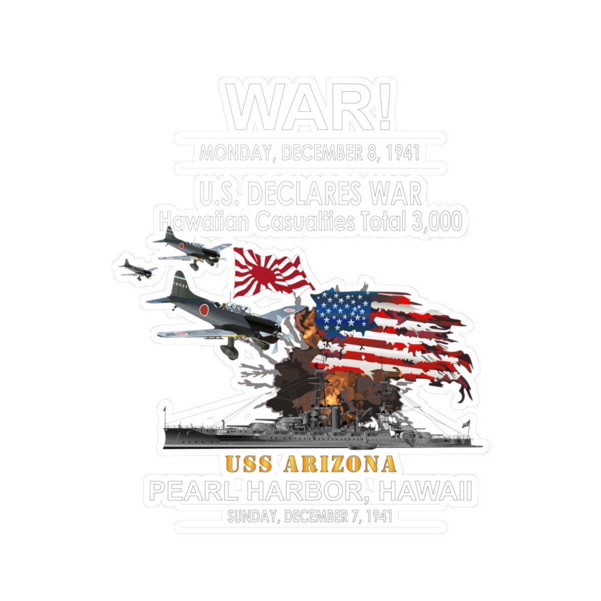 Kiss-Cut Vinyl Decals – Navy – WAR – Attack on Pearl Harbor – Japanese Planes –