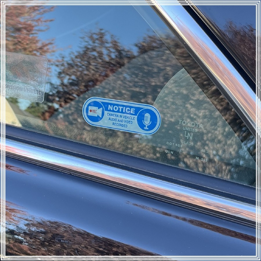 Camera in Car Recording Video 6-Pack INSIDE MOUNT Decals Blue White 3.0" x 1.0"