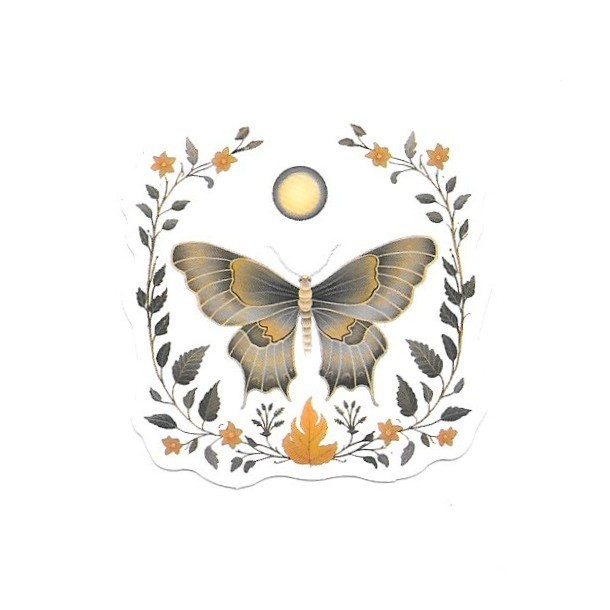 Celestial Full Moon Butterfly Vinyl Sticker Vintage Insect Journal Laptop Phone