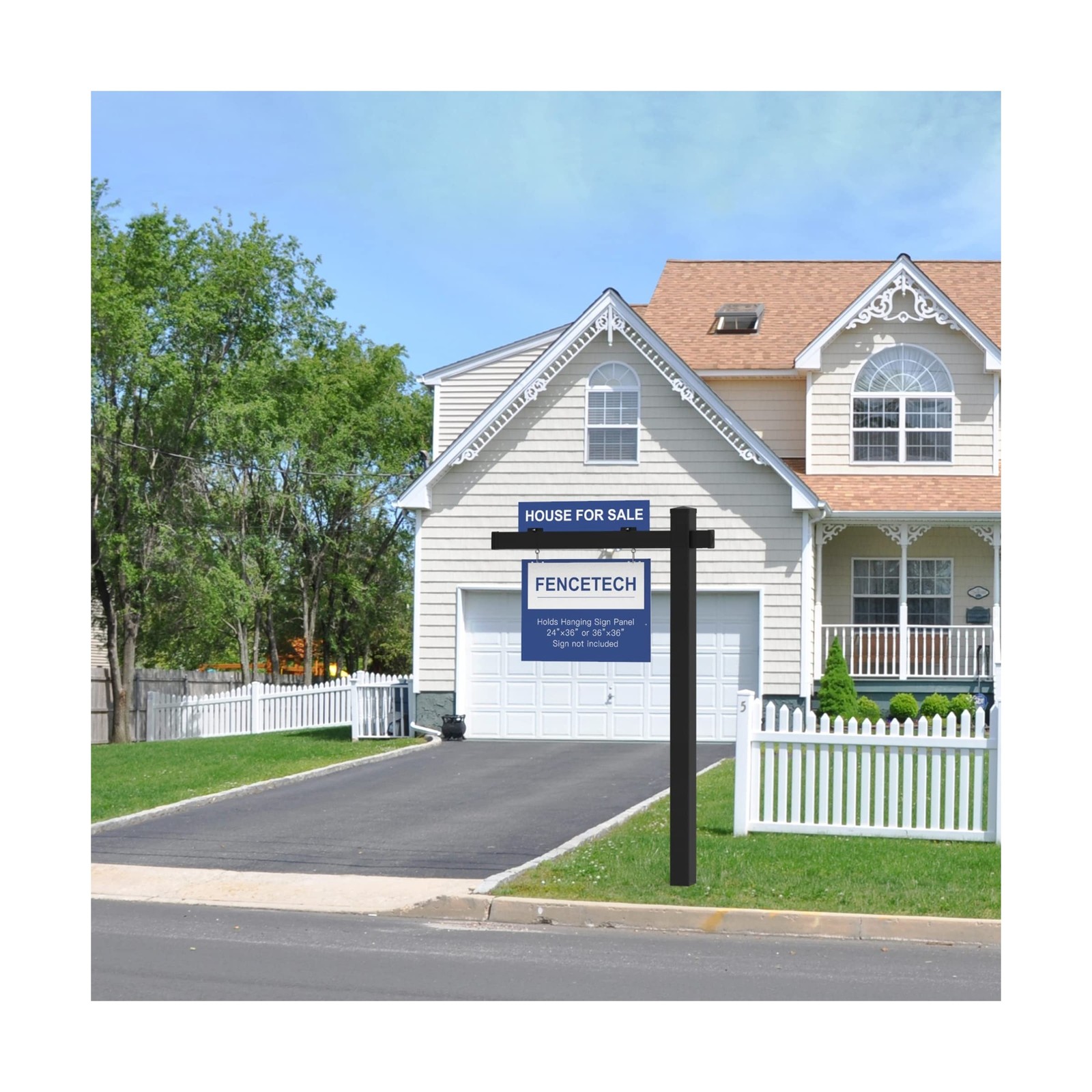 Vinyl PVC Real Estate Sign Post 6' Tall, Realtor Yard Sign Post, 47" Arm Hold…