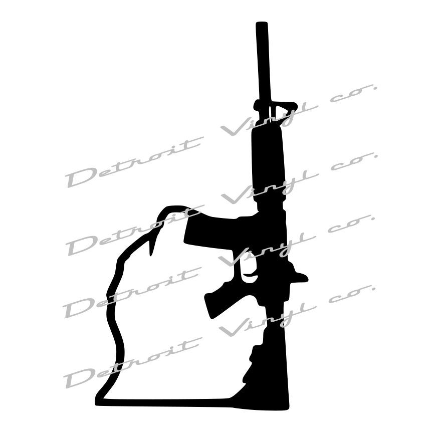 Michigan Holding Gun AR 15, Michigan mitten rifle Decal Sticker 5"x8"