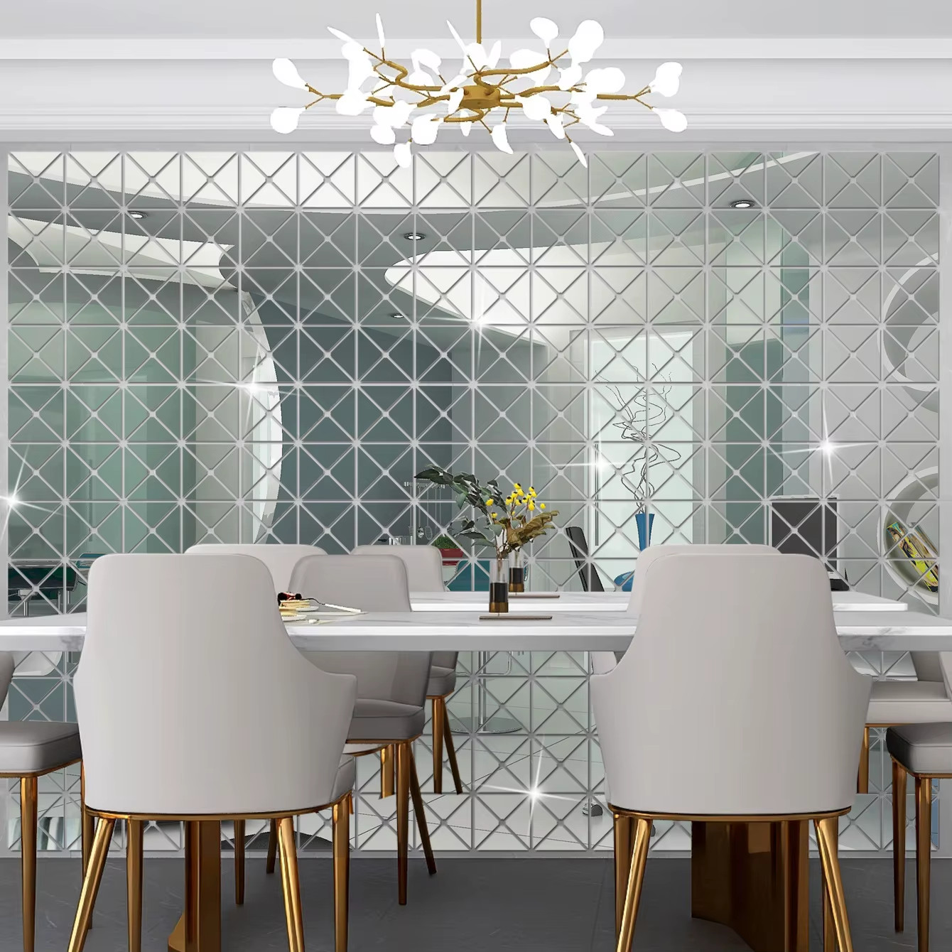 12/36/60/100pcs 3D Mirror Wall Stickers Acrylic Triangles Self-adhesive Square