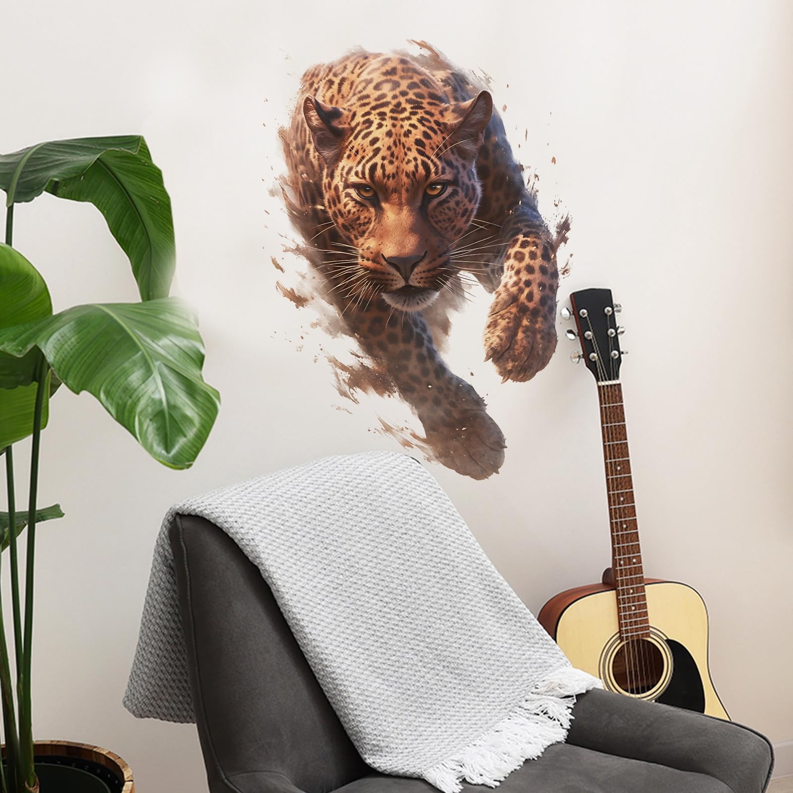 Running Leopard Wall Decals Removable Animal Vinyl Stickers for Nursery Livin…