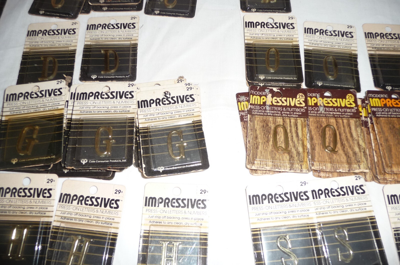 Lot 102 NEW VTG 80’s Moderne Impressives Press-on letters & numbers GOLD Brass