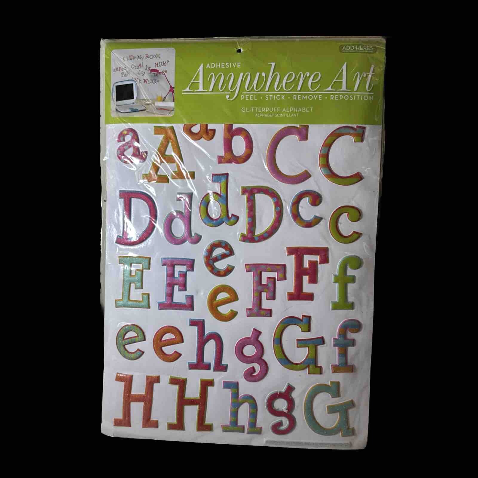 Anywhere Art Adhesive Glitter Puff Alphabet. Multicolor -3 Sheets Of Wall Decor