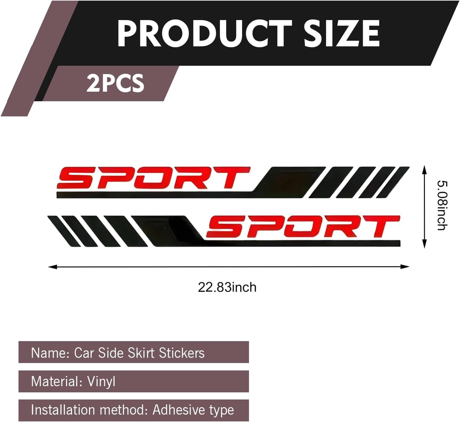 2 PCS Sport Letter Car Stickers 22.83 x 5.08 Vinyl Decals Waterproof