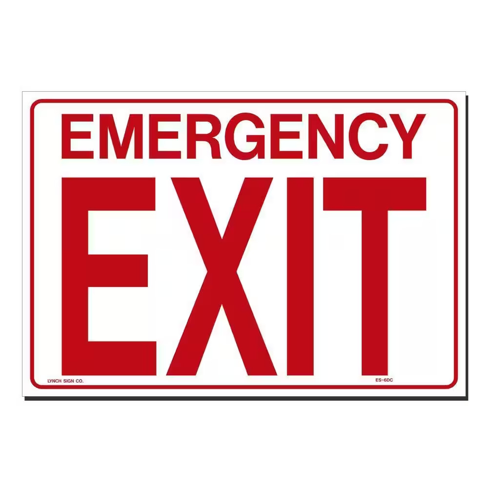 14 In. X 10 In. Decal Red on White Sticker Emergency Exit