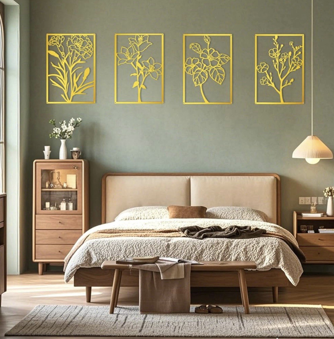 ZNZAPO 4 Pcs Large Gold Metal Flower Wall Art, (15.7 × 22.5”)