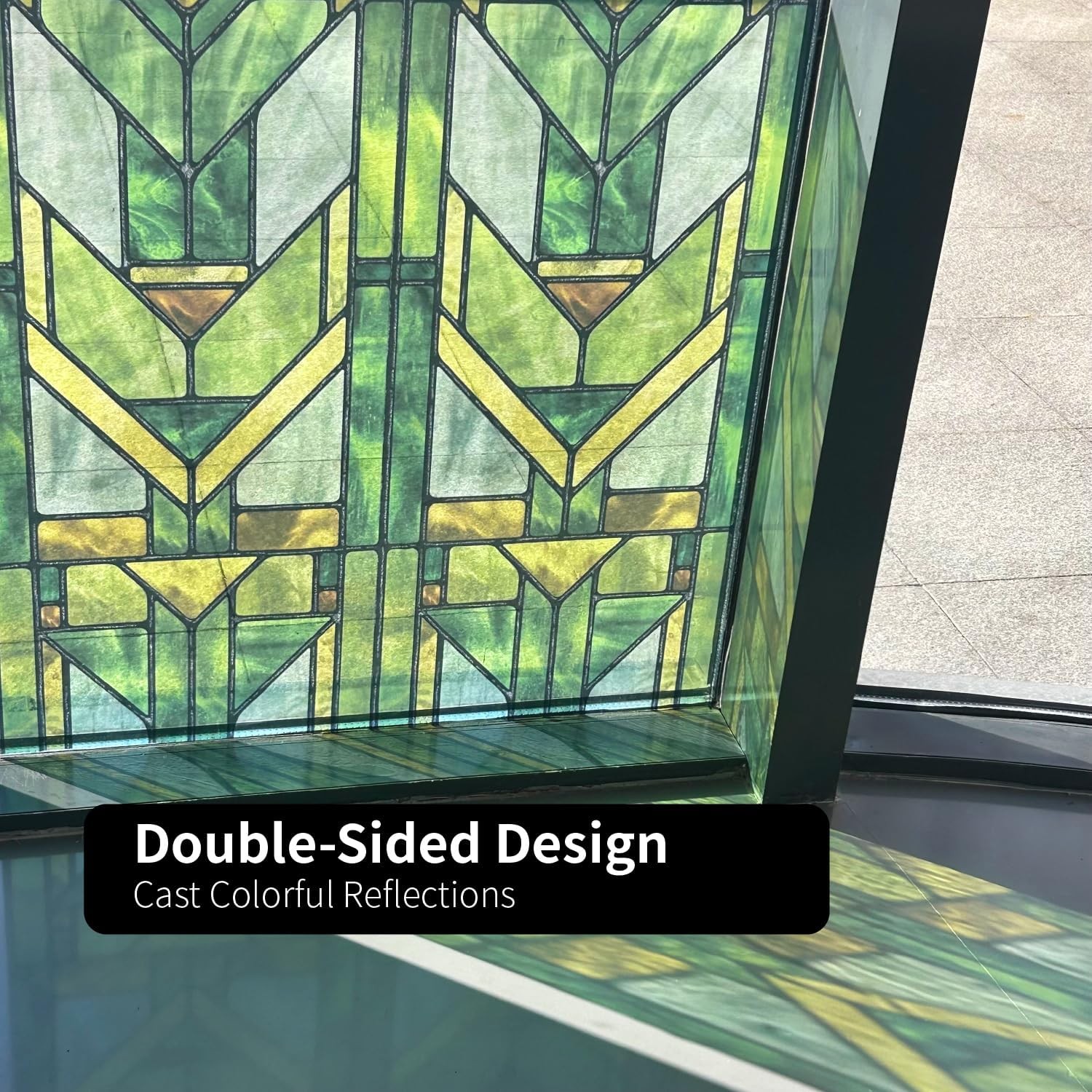 Faux Stained Glass Effect Transparent Window Film Original Hand Drawn Static US