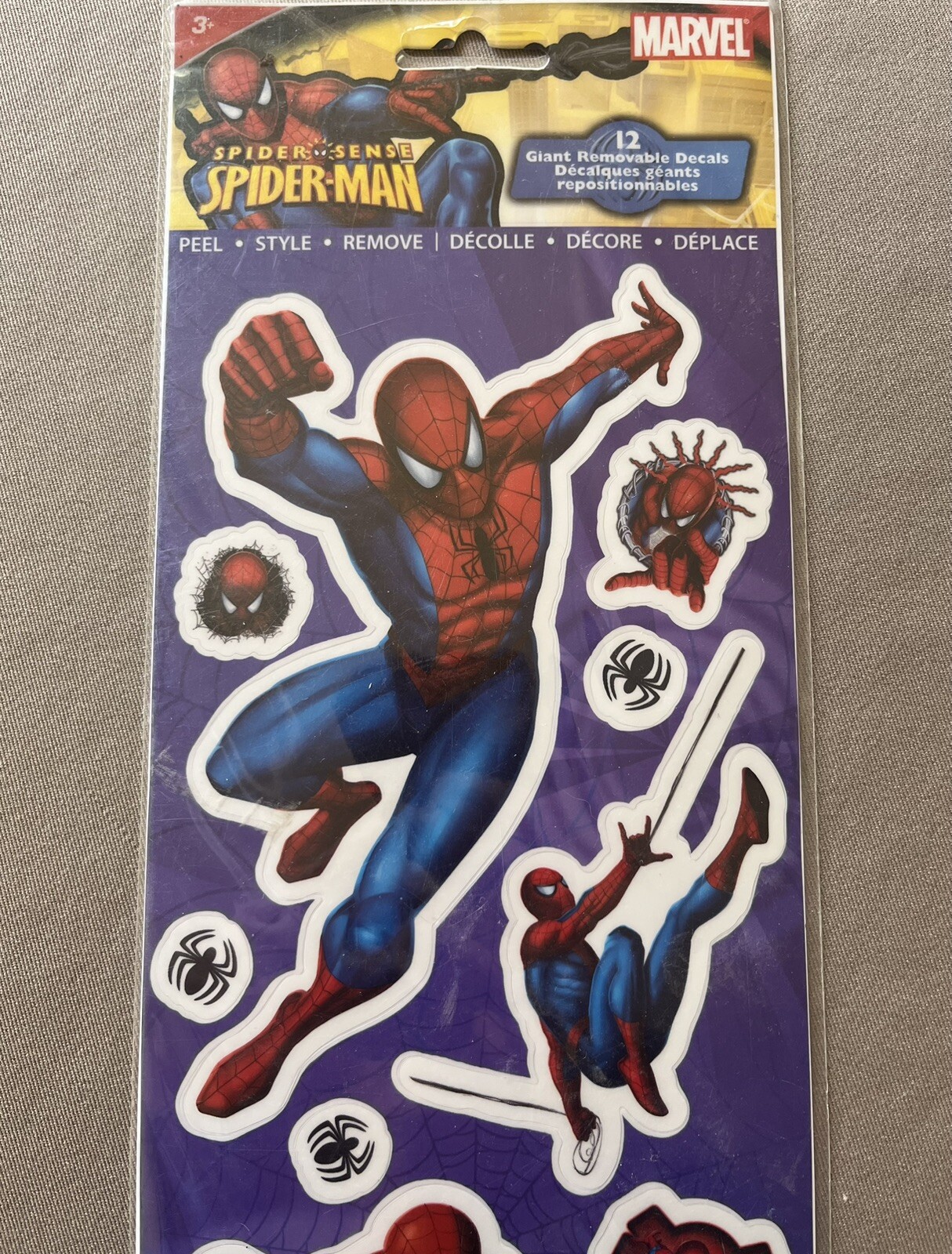 One Spider-Man Sheet Of Giant Removable Decals~12 Decals & Sheet Is 5” X 13”~New