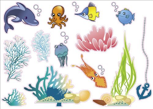 Colorful Creatures of the Sea Artwork Kids Bedroom Decor Wall Sticker Decal