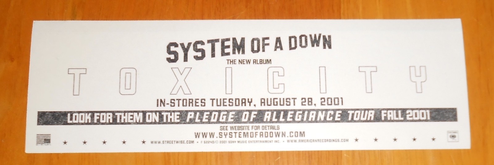 System of a Down Toxic City Bumper Sticker Original Promo 8×2.5 RARE