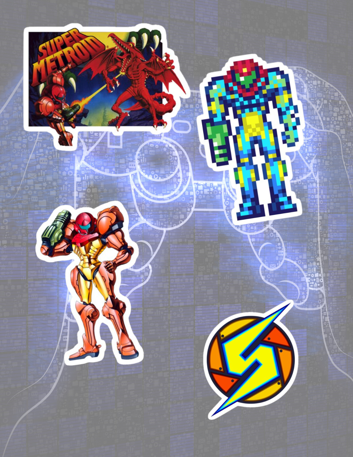 Metroid Retro Video Game 4pc Sticker Pack
