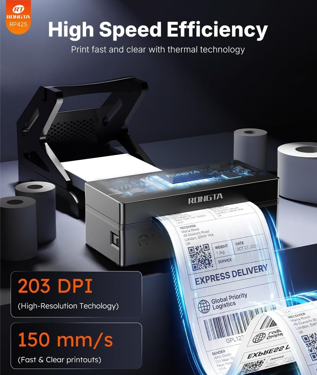 Bluetooth Shipping Label Printer, Wireless 4X6 Thermal Label Printer for Shippin