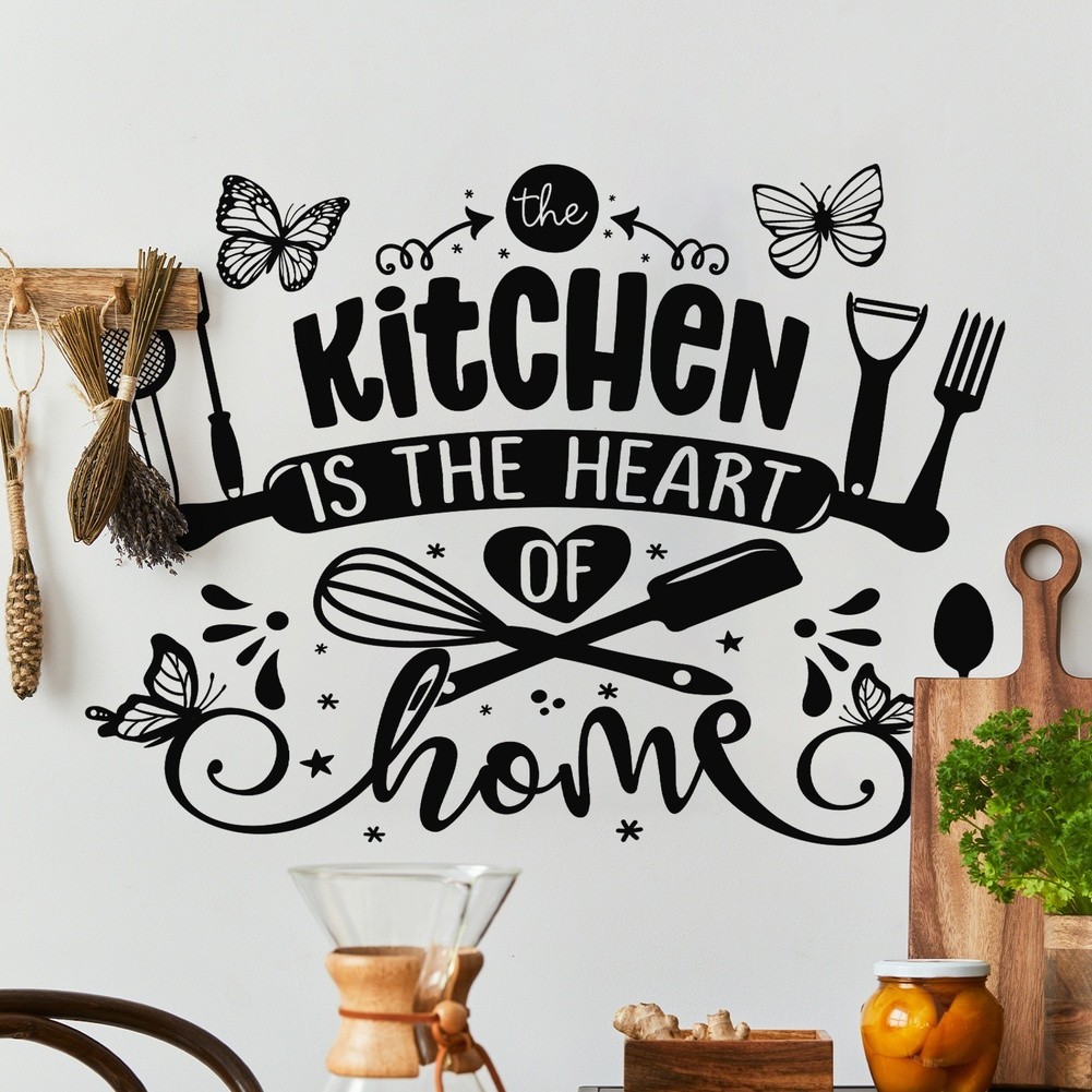 Kitchen Wall Sticker Black White Silhouette PVC for Home and Commercial Use