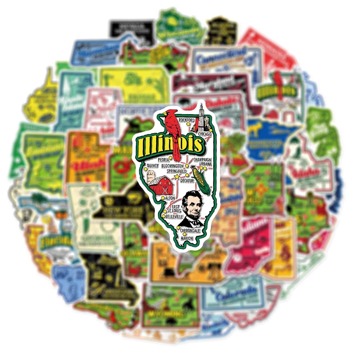 50Pcs United States Map Stickers – Waterproof Vinyl Removable No Usa-map