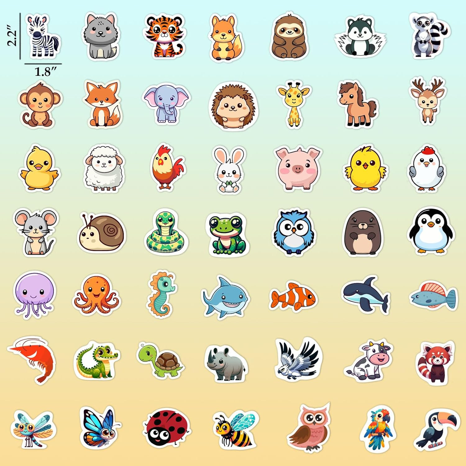 100 PCS Animal Stickers f Kids Vinyl Water Bottle Laptop Decals Classroom Prizes