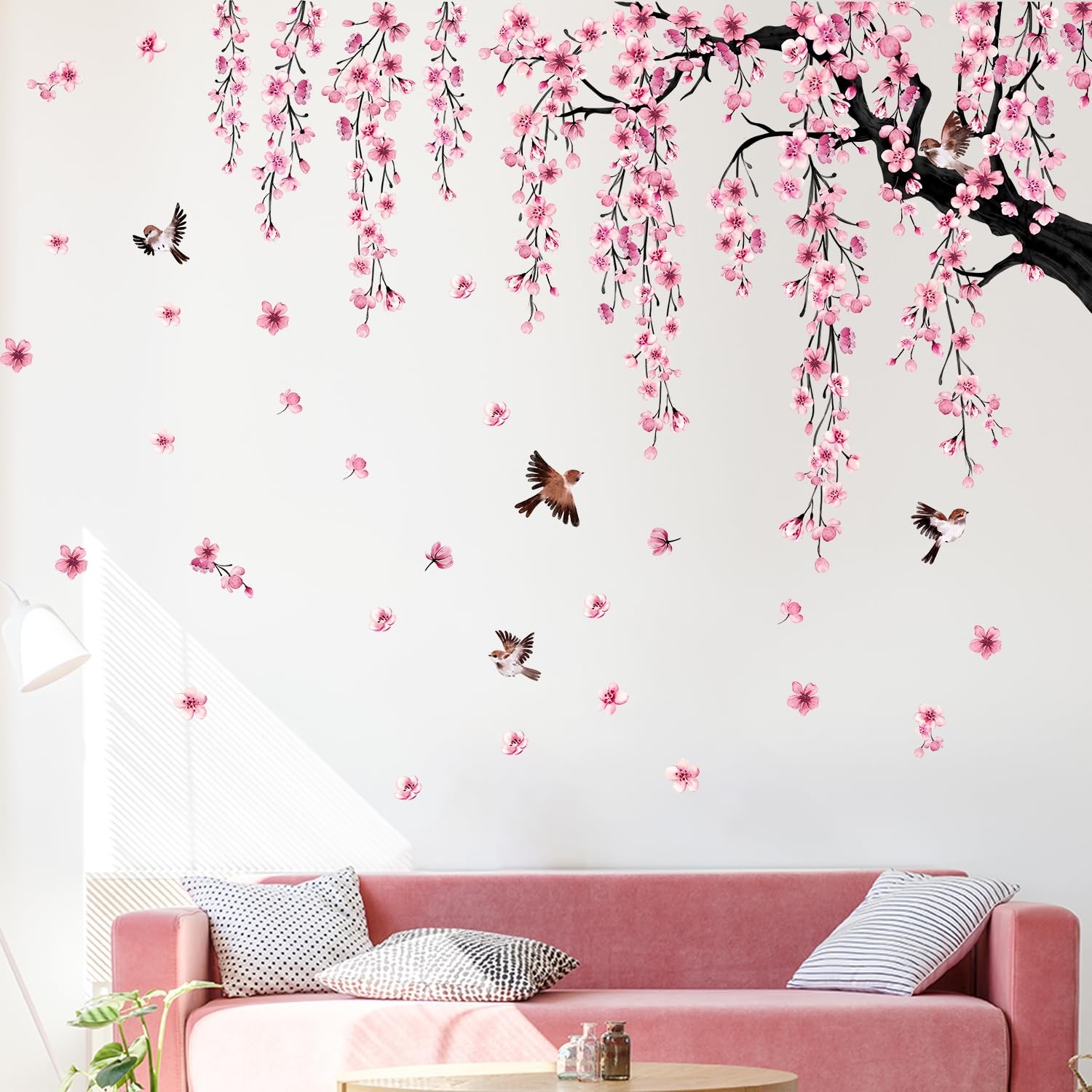 Lilac Wall Decoration Large Cherry Blossom Tree Wall Stickers, 4 Sheets Sprin…