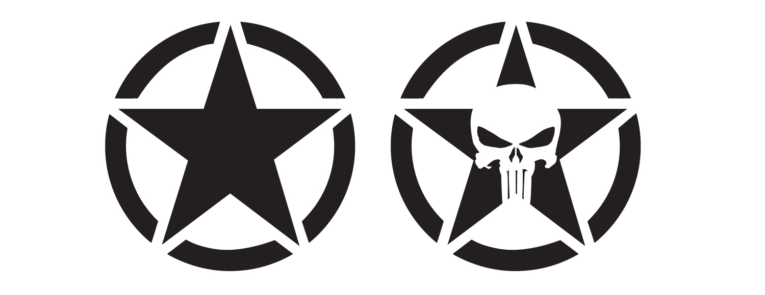 Set of 2 Army Star Decals USA Wrangler Rubicon Window Bumper Stickers Punisher