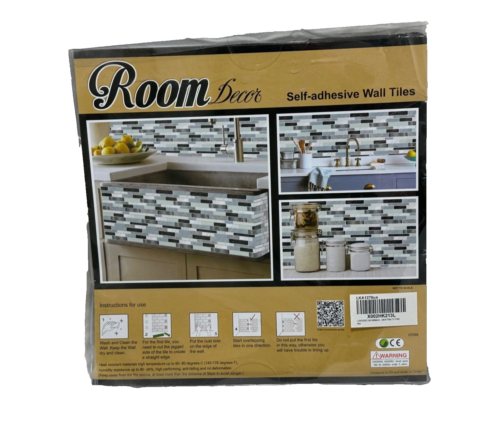 Self Adhesive wall tiles for kitchen or bathroom backsplash blue