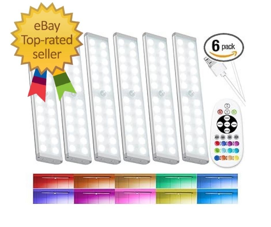 58-LED Motion Sensor Under Cabinet Lights Wireless, RGB Closet Light Night Li…