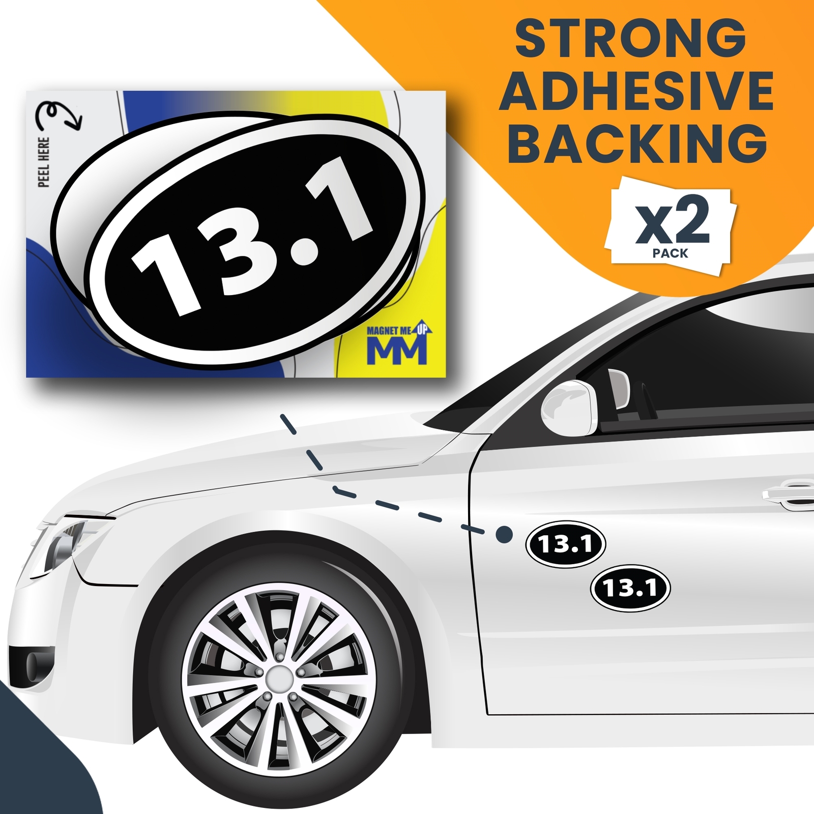 13.1 Half Marathon Inverted Black Oval Runner Adhesive Decal Sticker, 2 Pack