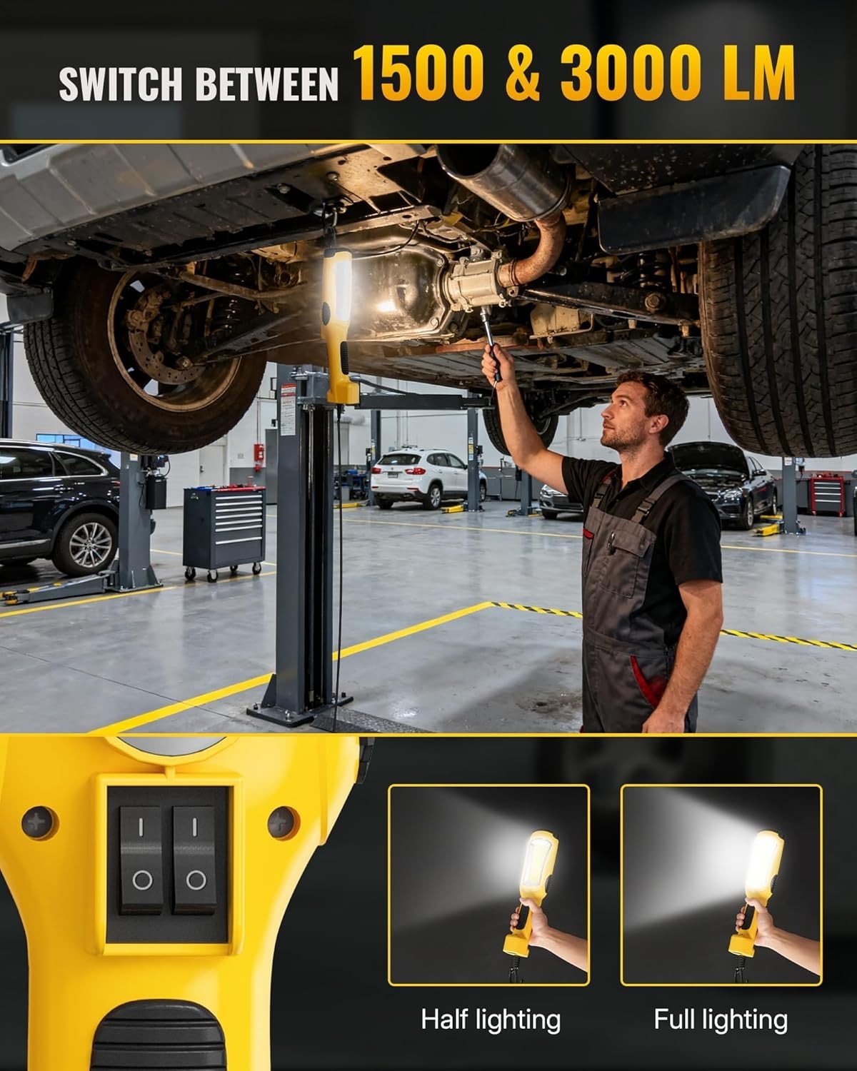 24W LED Work Light, 25FT 3000LM COB LED Light, Handheld Underhood Trouble Light