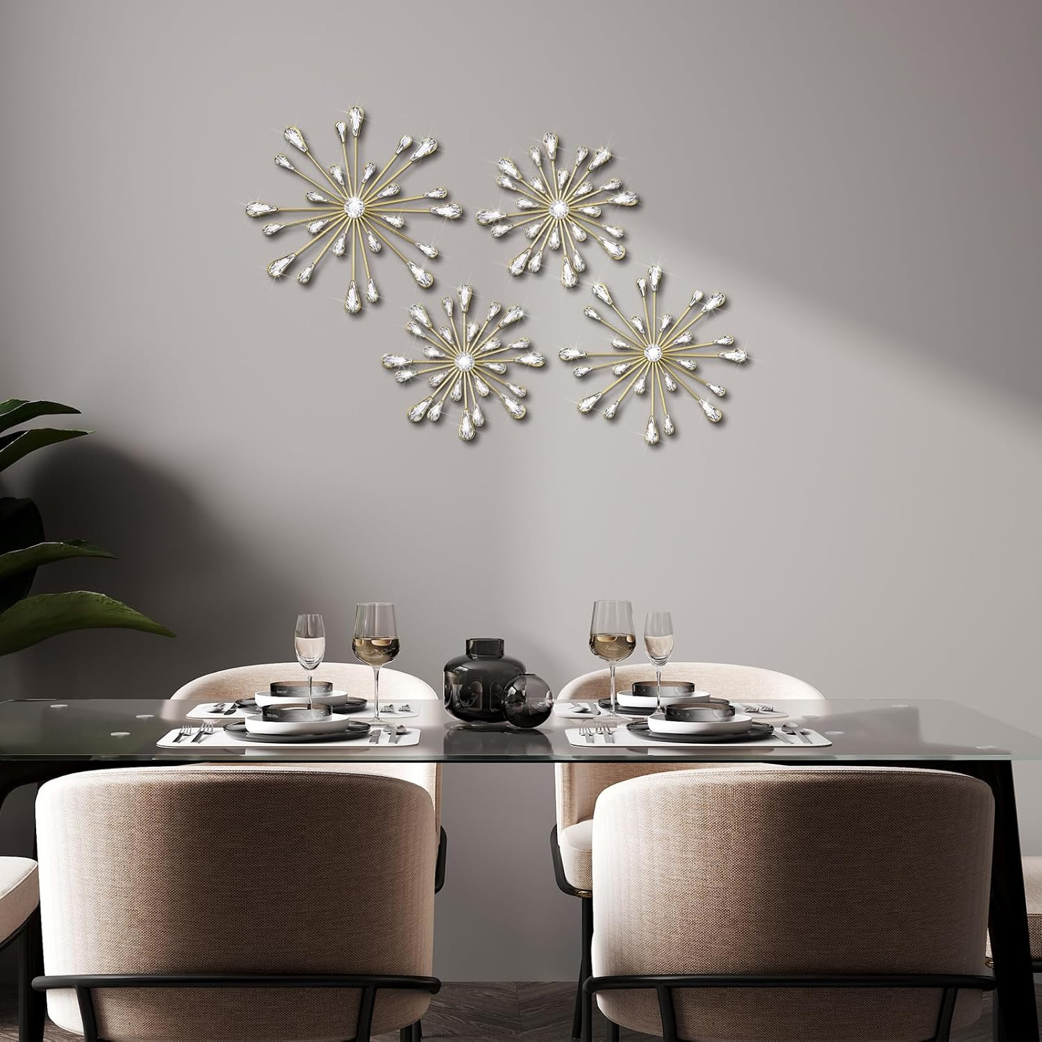 4 Pcs Starburst Wall Decor Bling Wall Art Crystal Teardrop 3D Hanging Rhinestone