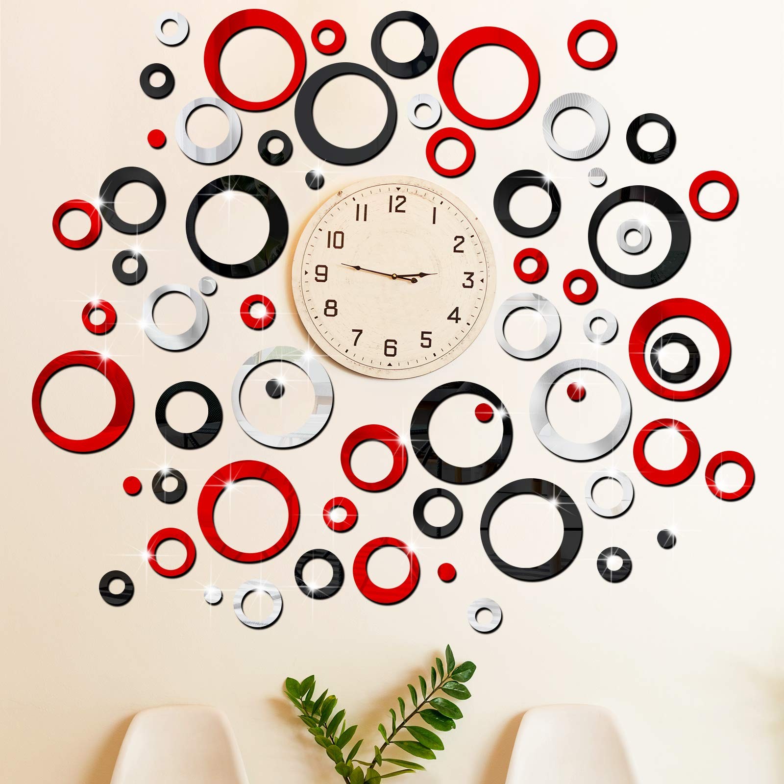Outus 72 Pieces Wall Stickers Decor Acrylic Circle Mirror Clear,silver