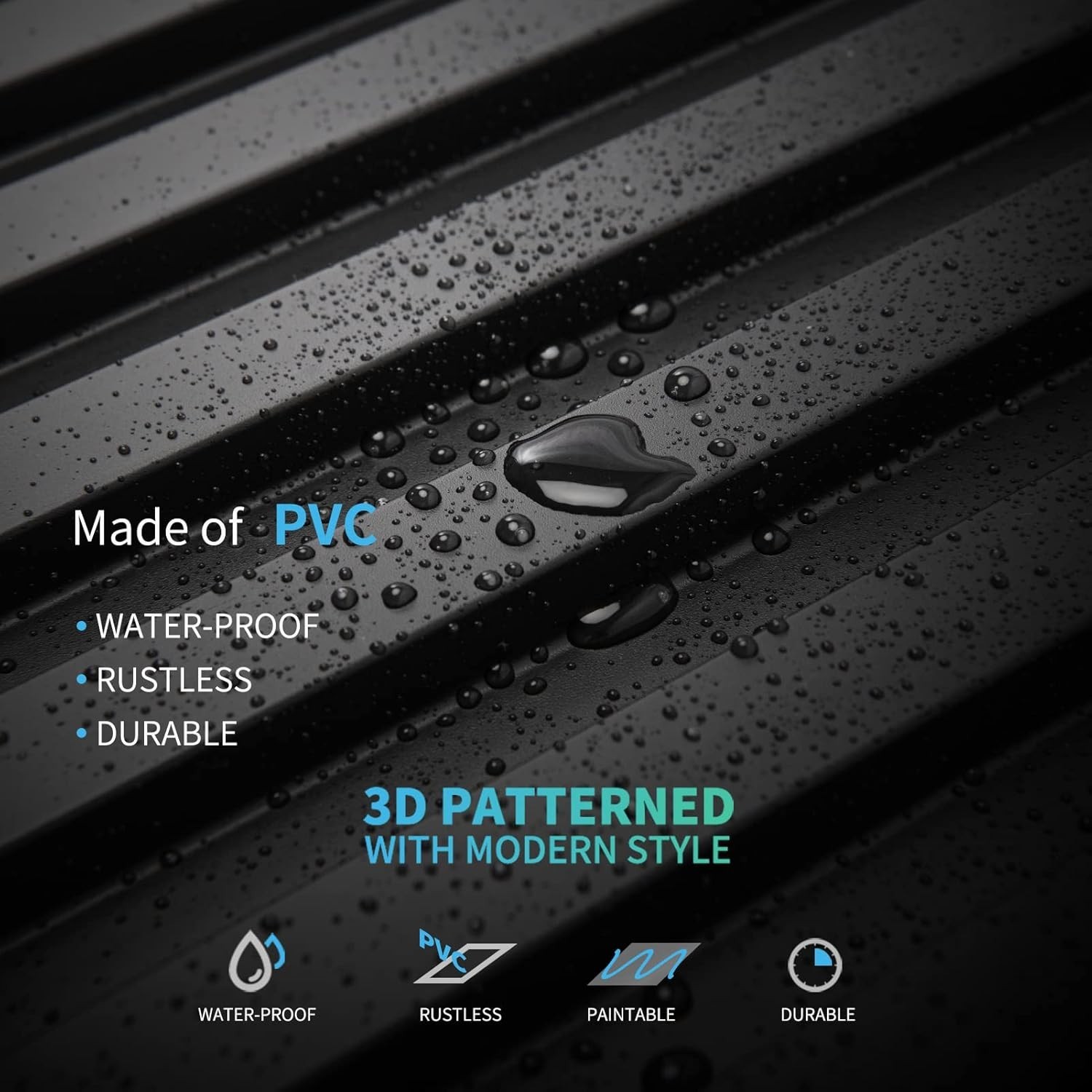 Versatile Black PVC 3D Slat Wall Panel Pack – 12 Tiles, 32 Sq.Ft. Coverage