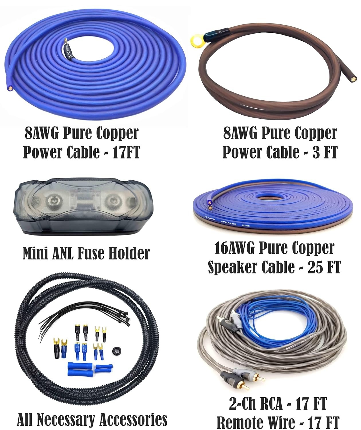 8 Gauge 100% Copper Amplifier Wiring Kit | OFC Car Audio Subwoofer Install | Gro