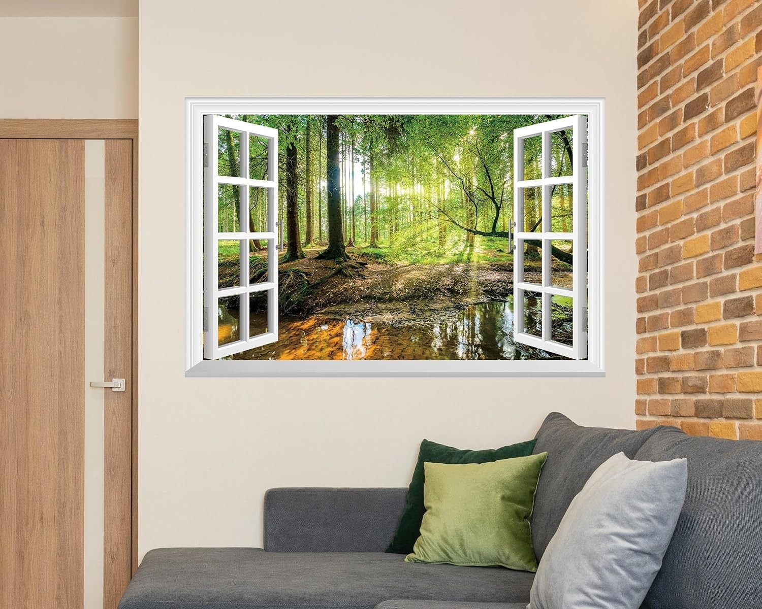 Tropical Jungle Faux Window Wall Mural – 48"x32" Decorative Stickers Set