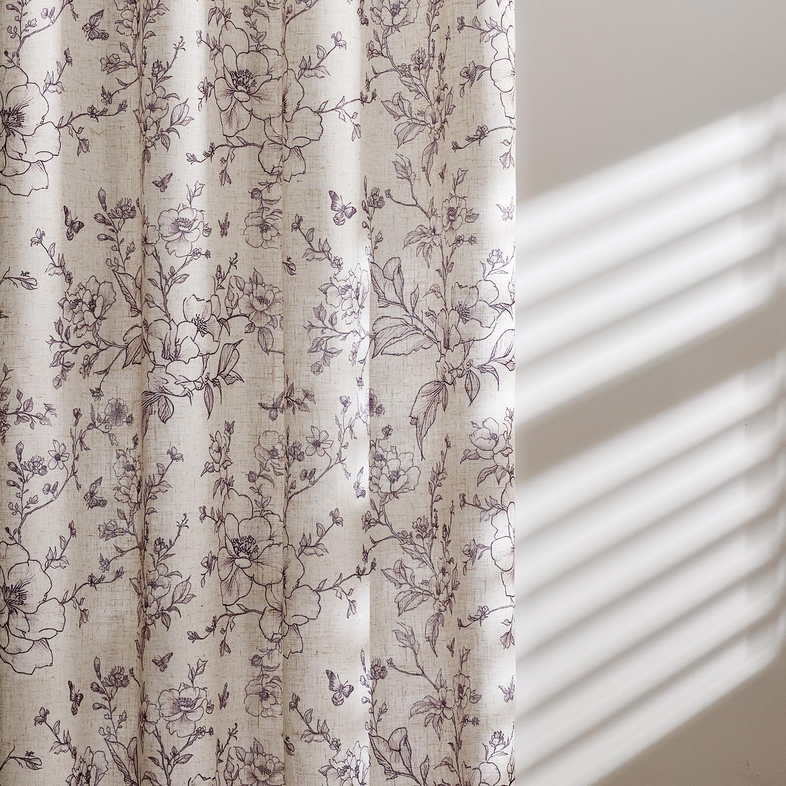 GIGIZAZA Purple Floral Curtains 108 Inch 2 Panels, Linen Blend Living Room Se…