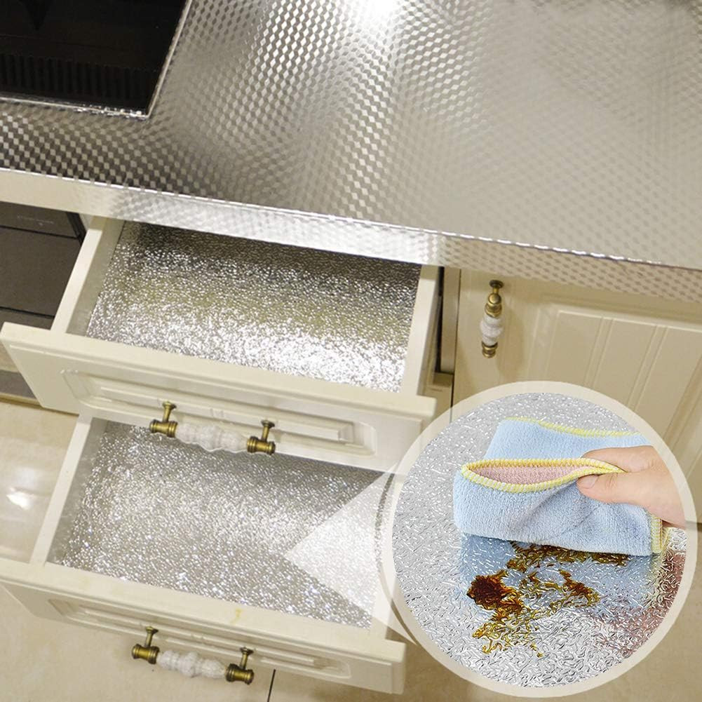 Silver Contact Paper for Kitchen Oil Proof Waterproof Sticker Aluminum Foil Kitc