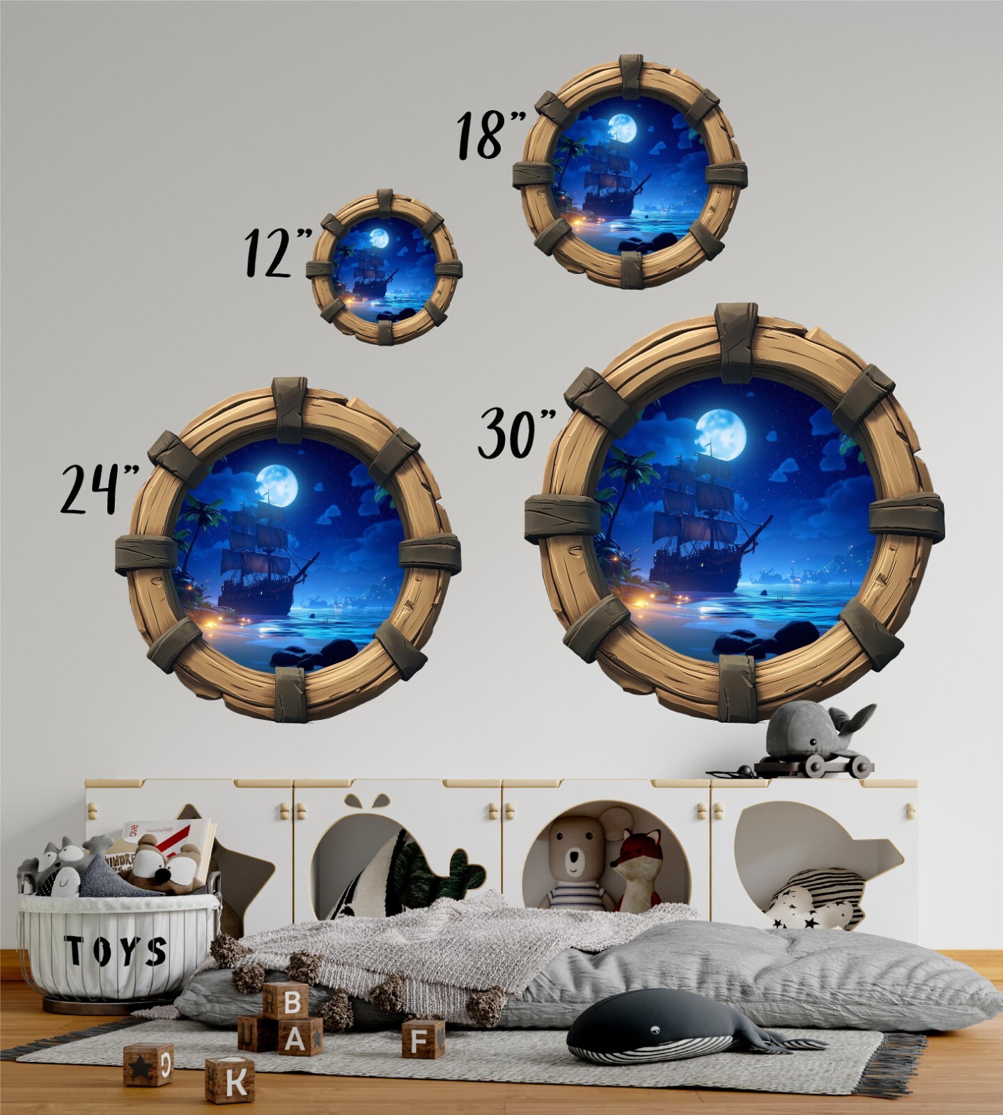 Pirate Ship In Moonlight Porthole Window Wall Decal Port Hole Wall Sticker