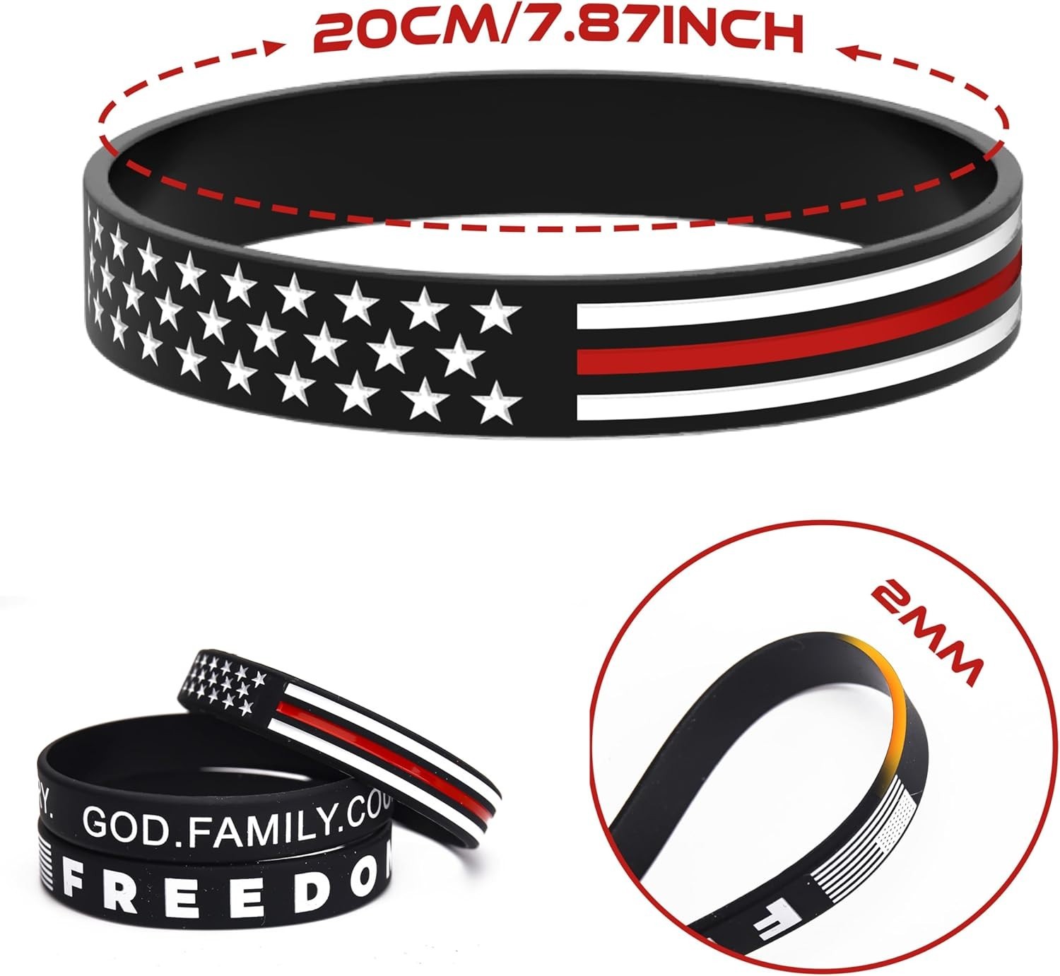12 Pack Charlie Kirk Patriotic Silicone Wristbands for Justice and Freedom