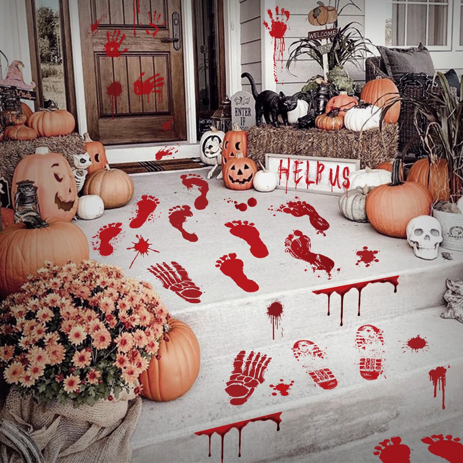 Bloody Handprint Footprint Floor Stickers Clings Decorations, Life Size Wall …