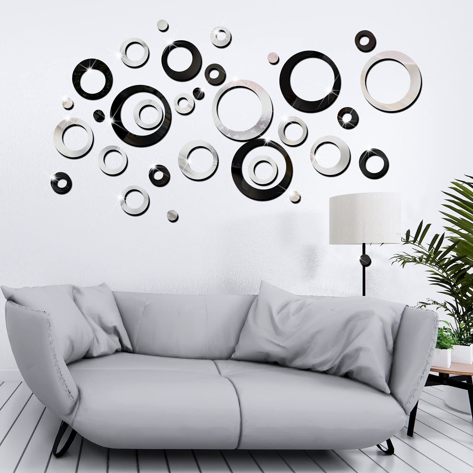 Outus 72 Pieces Wall Stickers Acrylic Circle Mirror Removable Round Dots Mirr…