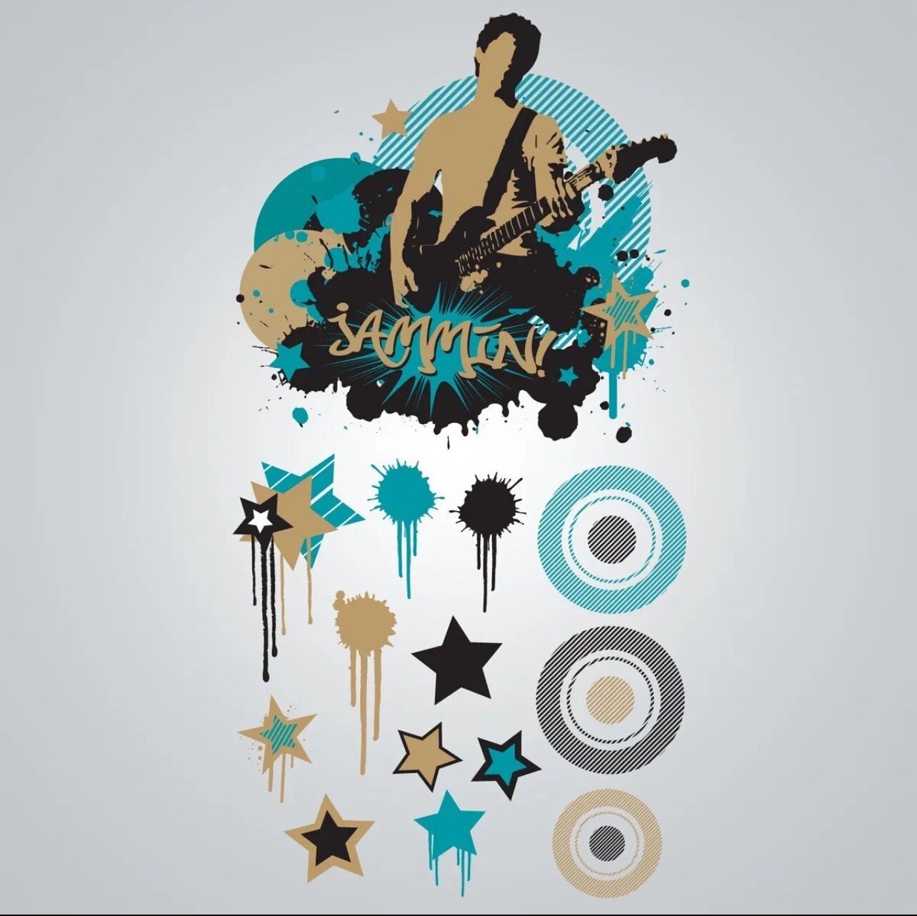 DCWV Decal Wall Art Sticker Jammin!, Music Room, Boy, Peel-Stick, Metallic