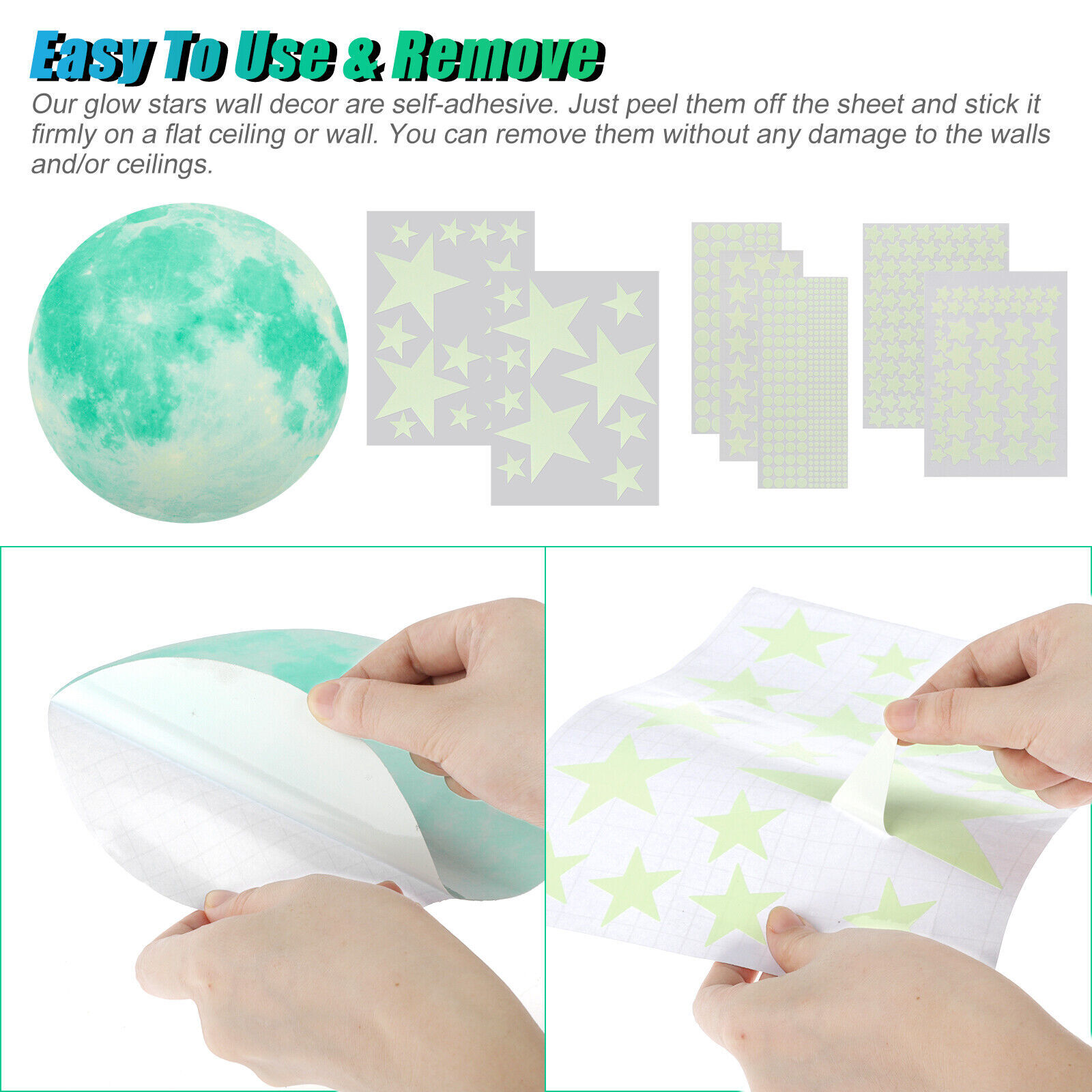 3D Glow In The Dark Luminous Stars Moon Wall Stickers Space Kid Ceiling Decor US