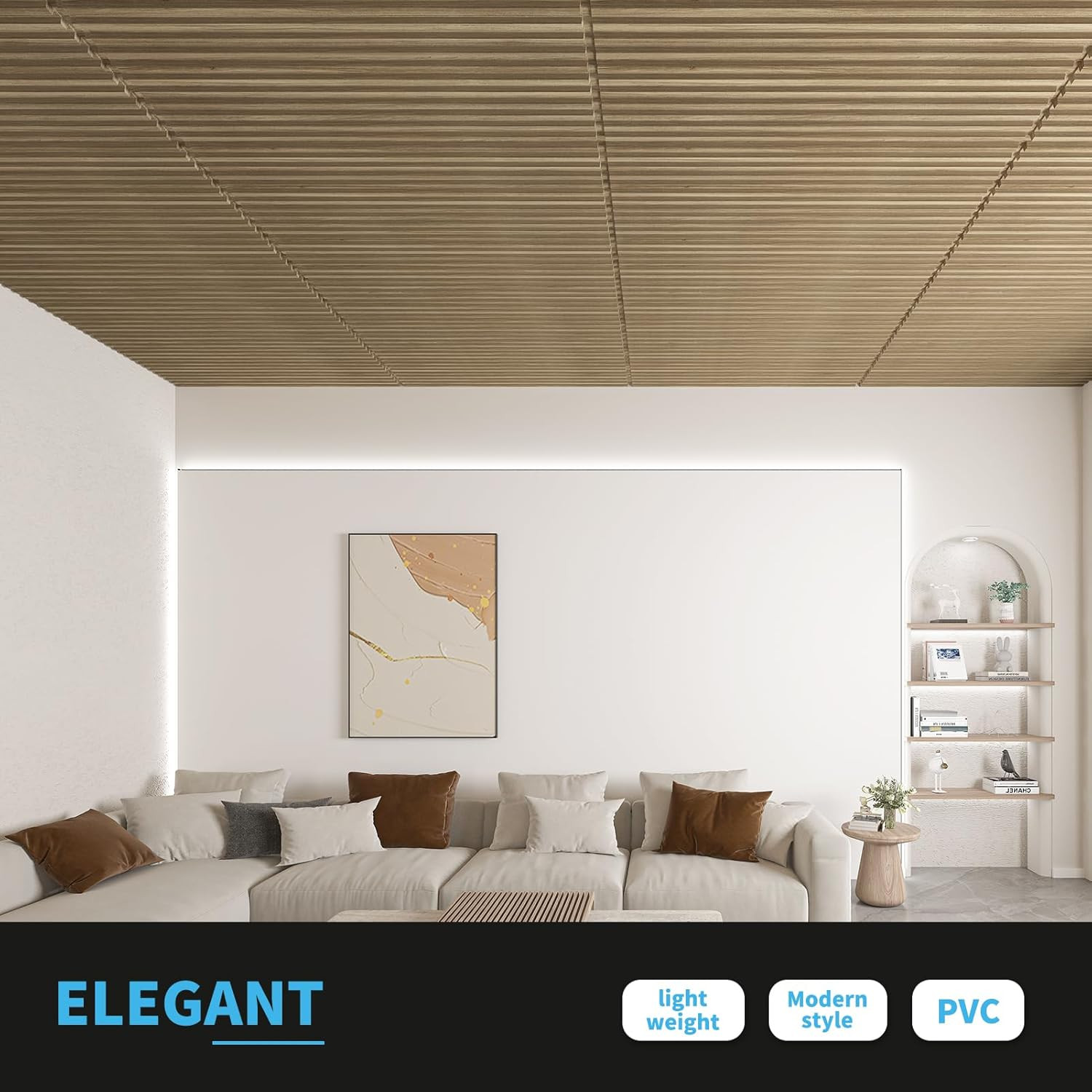 3D Slat Design PVC Wall Panels – 12-Pack, 2×4 FT, Walnut Finish