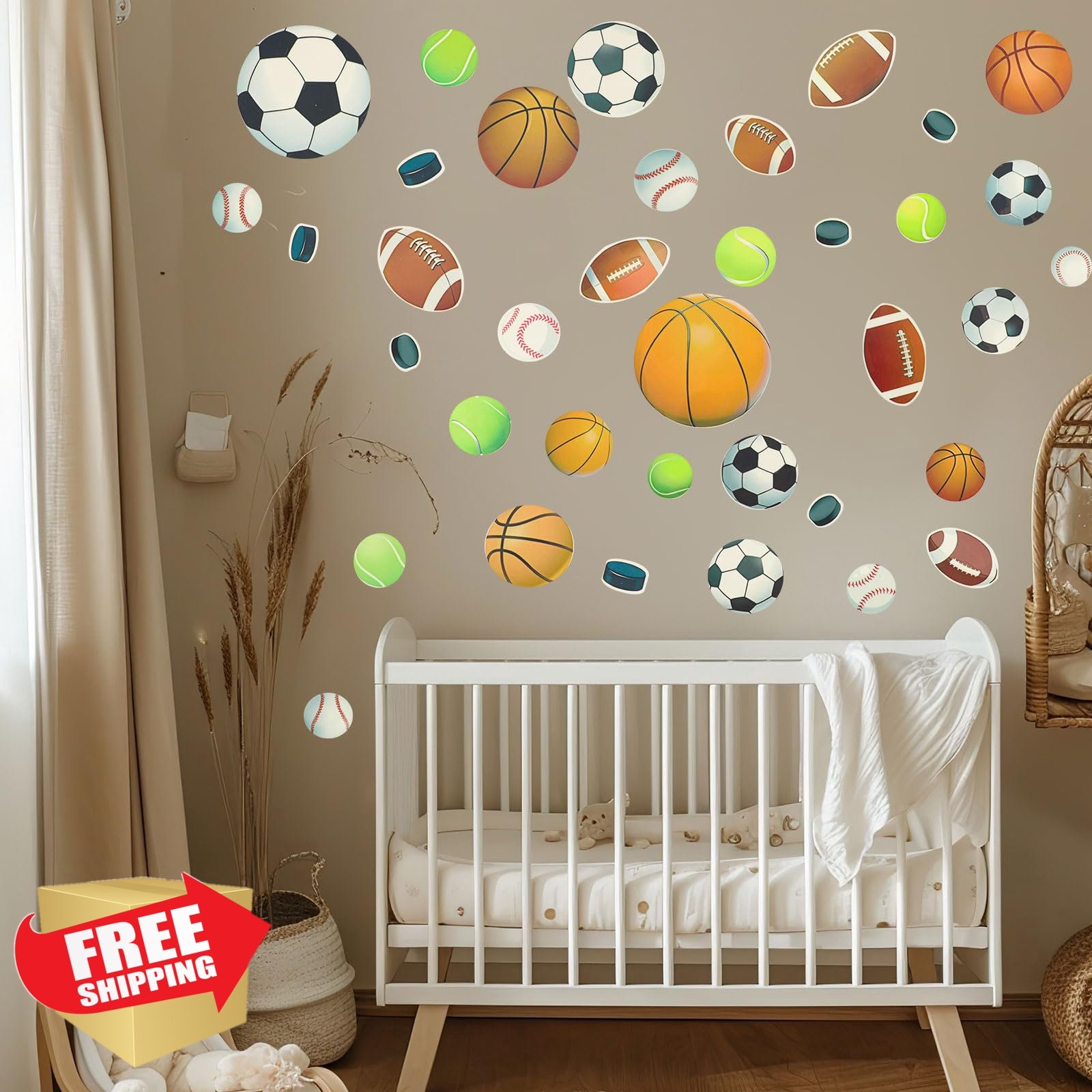Tinoaly 3pc Glow Sports Ball Wall Stickers