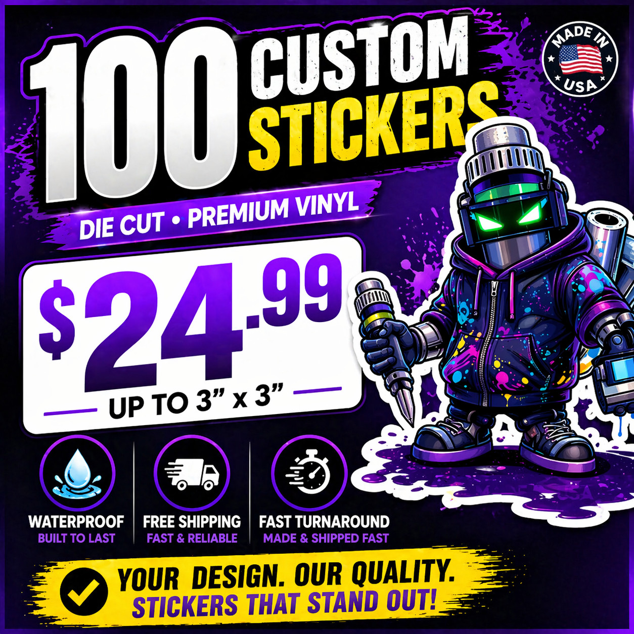 Custom Stickers | Product Labels | Pack of 100 | 2 Designs | Die-cut Stickers