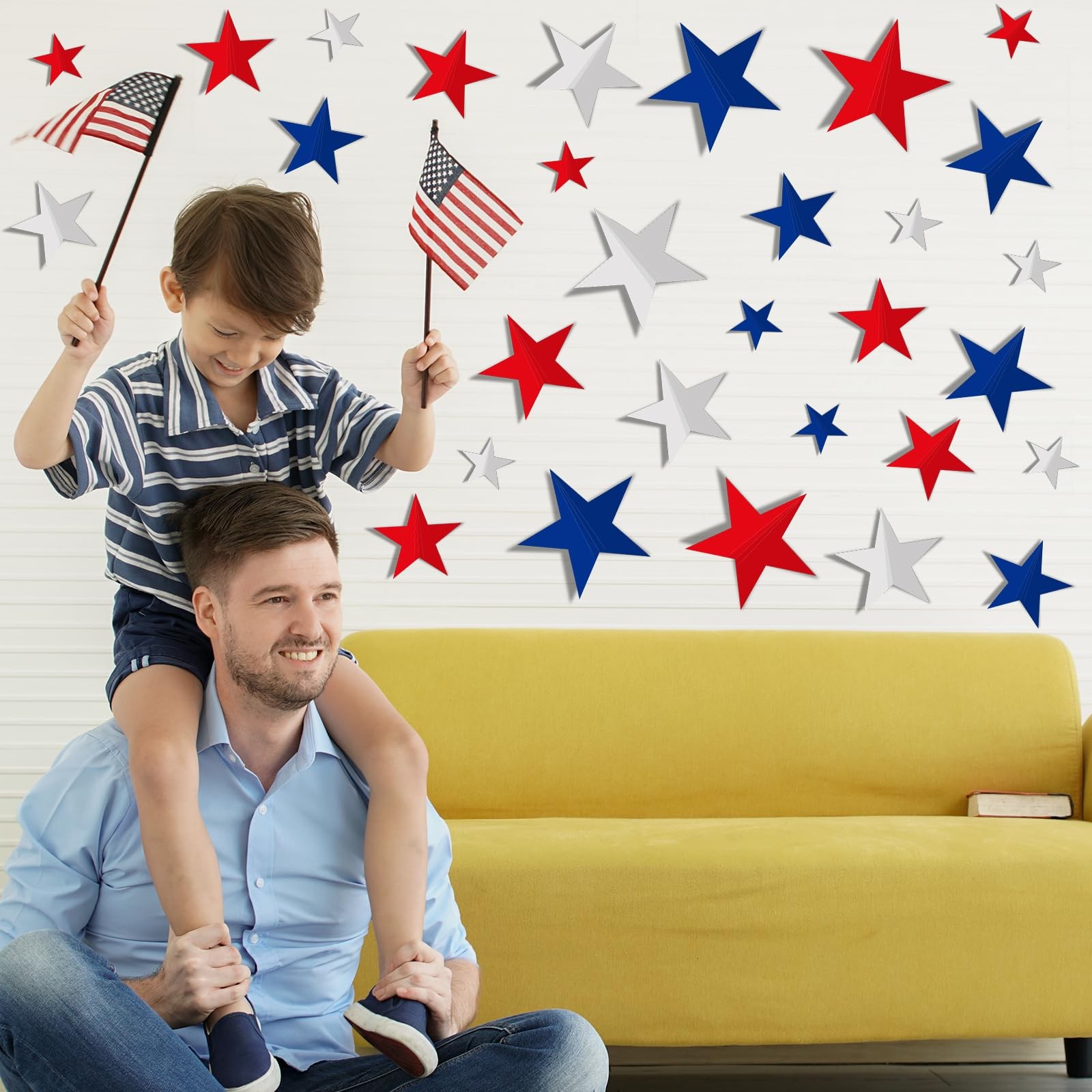72Pcs 3D Patriotic Wall Stickers Red Blue White Star Window Decals 4th of July R