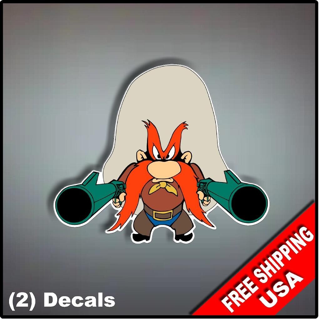 Set of (2) Yosemite Sam Vinyl Decal Sticker 4" x 3.3" Gun Cartoon Window Laptop