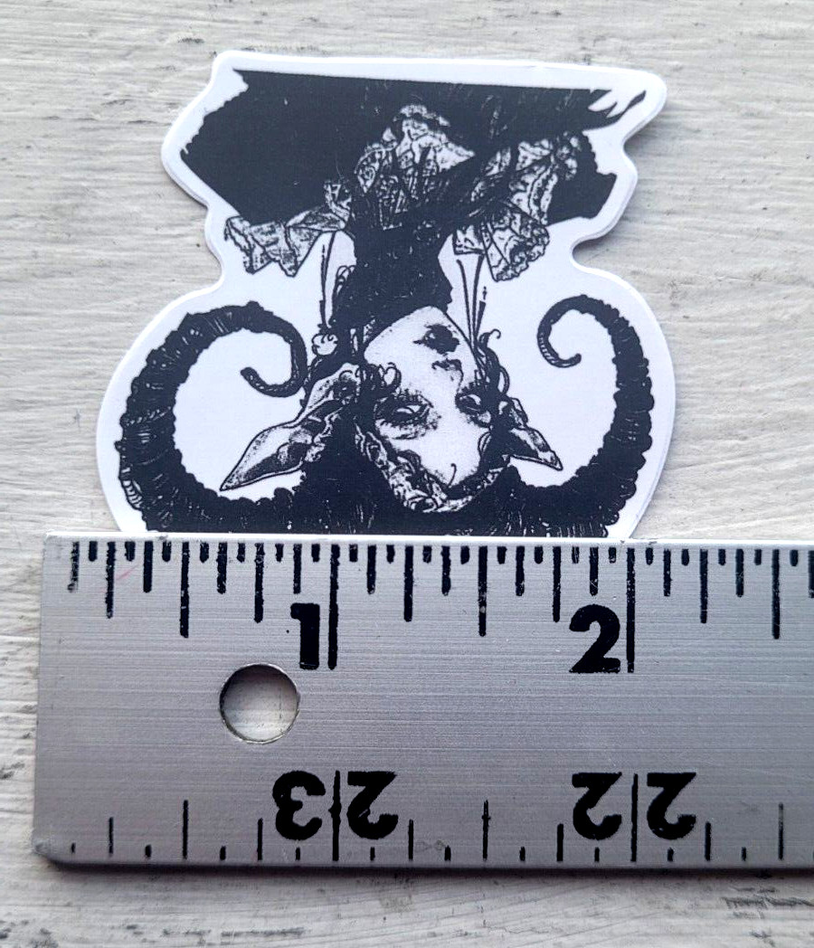 Haunted Doll Active Spirit Horror Demon Girl Horns Death Sticker White Black 1pc